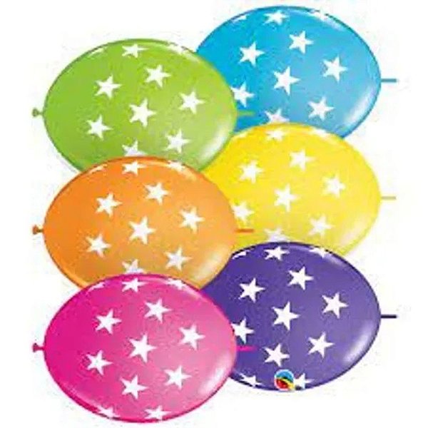 Balão Qualatex 12" - Q-Link Sortido Tropical - Estrelas Grandes - 50 Un