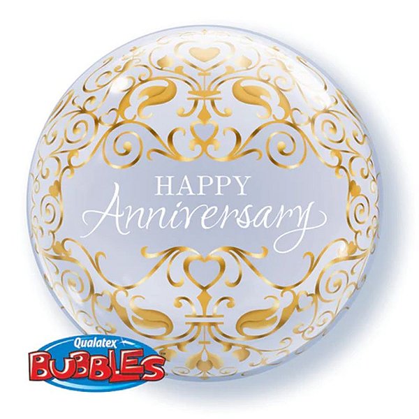 Balão Qualatex 22" - Bubble Simples - Happy Anniversary-Clássico - 1 Un