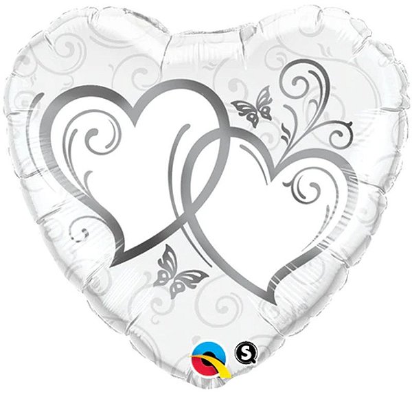 Balão Qualatex 18" - Coração - Corações Entrelaçados Prata - 1 Un