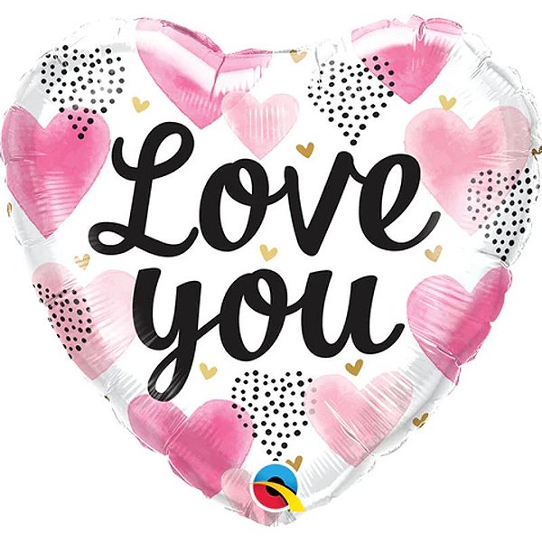 Balão Qualatex 18" - Coração - Love You-Corações Rosa - 1 Un