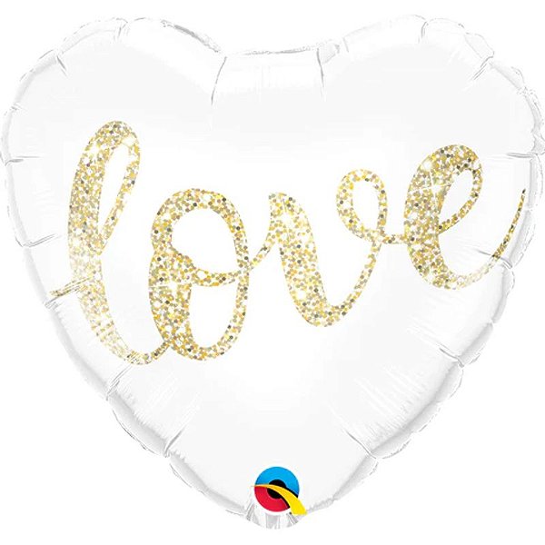 Balão Qualatex 18" - Coração - Love-Purpurina Ouro - 1 Un