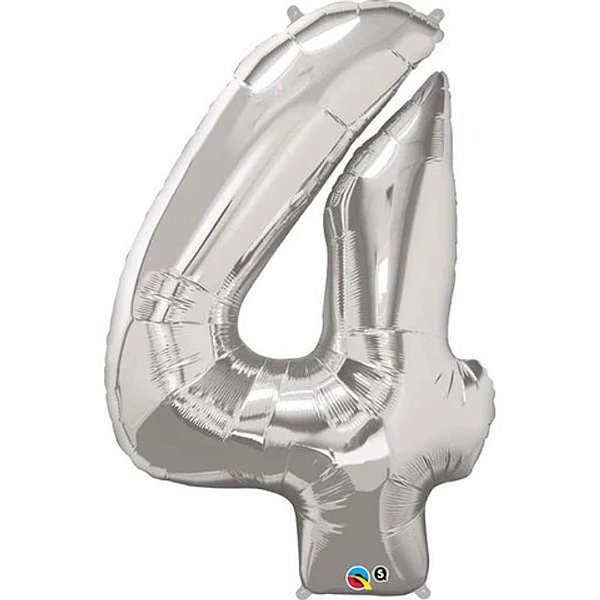 Balão Qualatex 34" - Número Quatro Prata - 1 Un