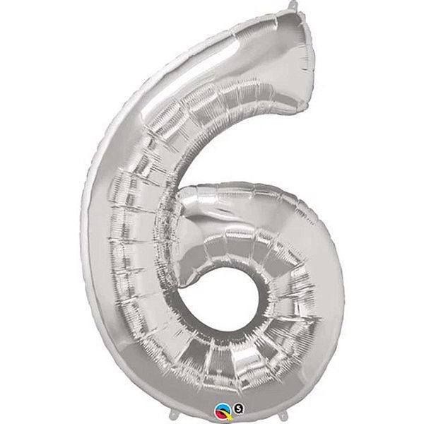 Balão Qualatex 34" - Número Seis Prata - 1 Un