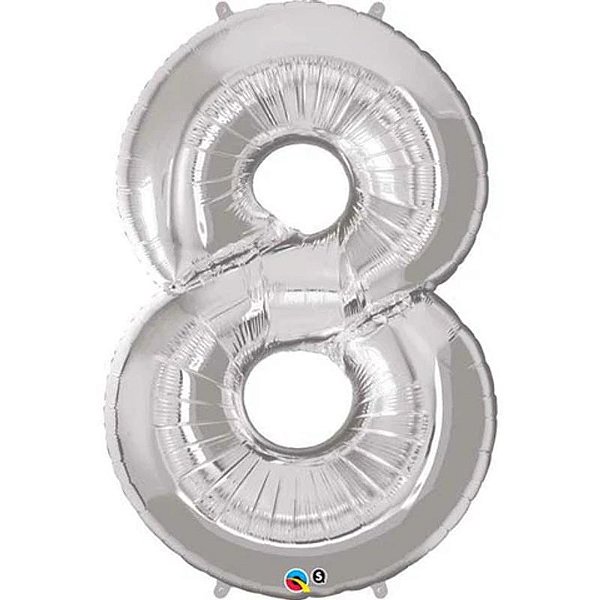 Balão Qualatex 34" - Número Oito Prata - 1 Un