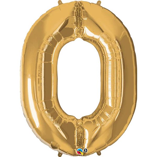 Balão Qualatex 34" - Número Zero Ouro - 1 Un