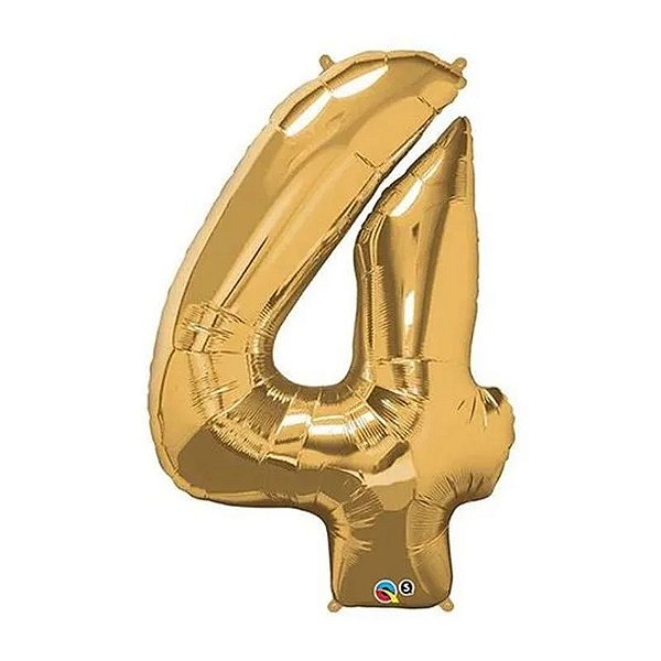 Balão Qualatex 34" - Número Quatro Ouro - 1 Un
