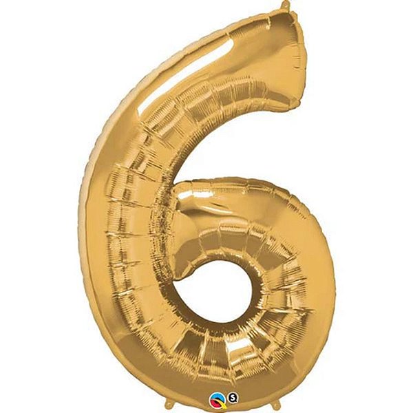 Balão Qualatex 34" - Número Seis Ouro - 1 Un