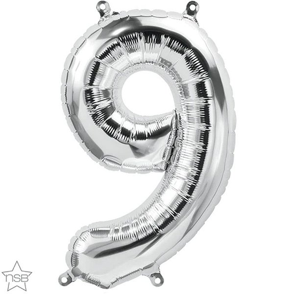 Balão Qualatex 16" - Número - 9 Prata - 1 Un