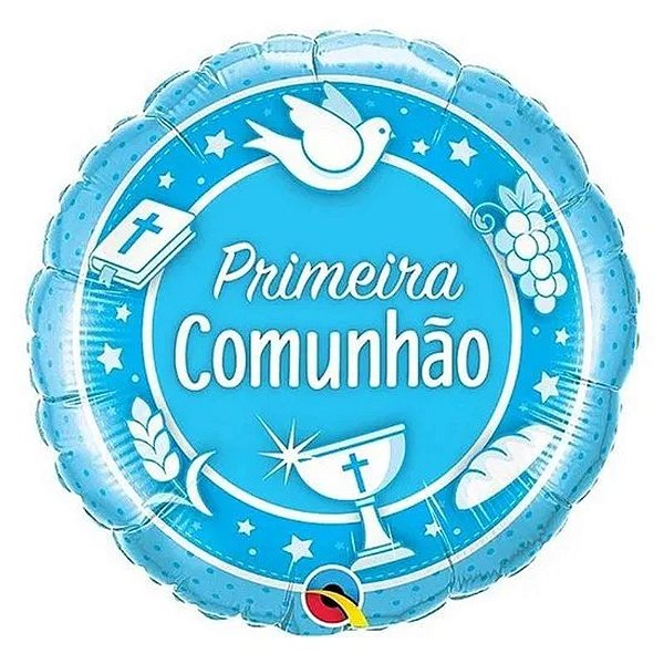 Balão Qualatex 18" - Redondo - Primeria Comunhão-Azul - 1 Un