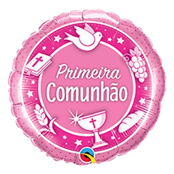 Balão Qualatex 18" - Redondo - Primeria Comunhão-Rosa - 1 Un