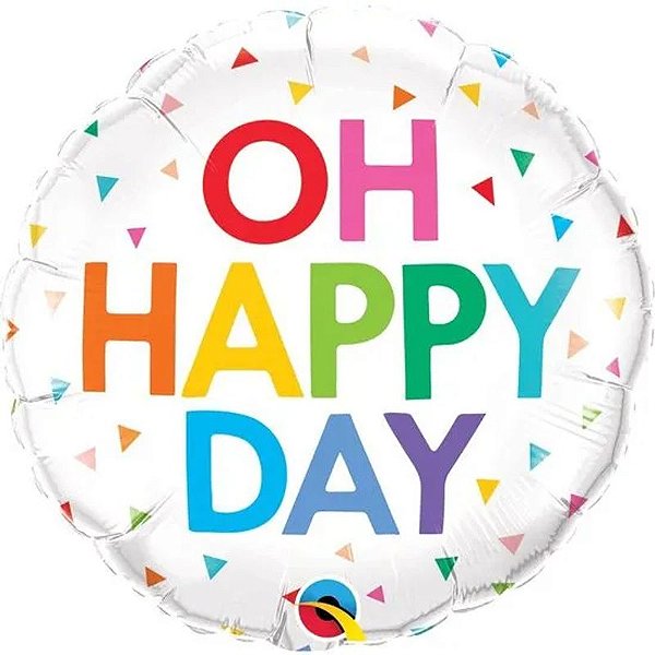 Balão Qualatex 18" - Redondo - Oh Happy Day-Confete E Arco-Íris - 1 Un