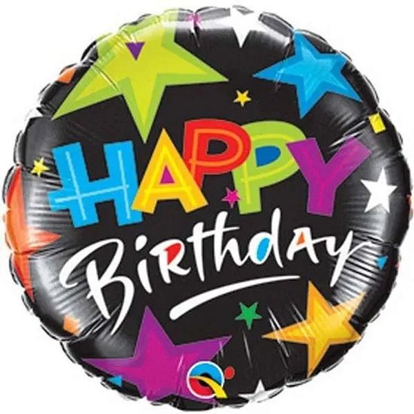 Balão Qualatex 18" - Redondo - Birthday-Estrelas Brilhantes - 1 Un
