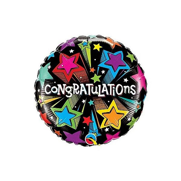 Balão Qualatex 18" - Redondo - Congratulations-Estrelas - 1 Un