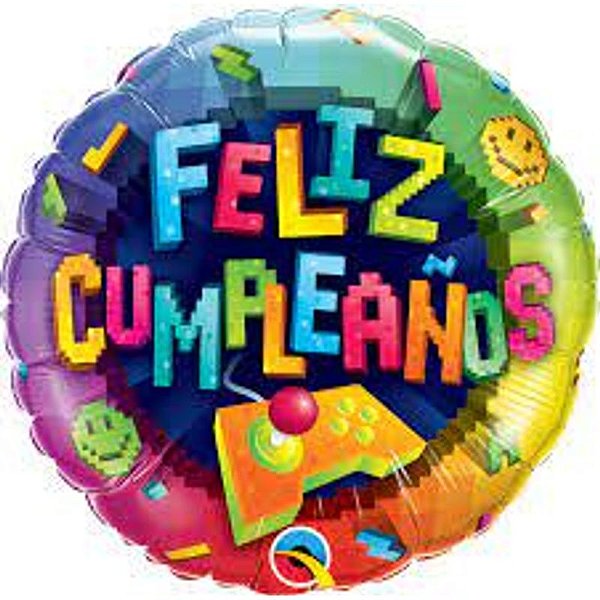 Balão Qualatex 18" - Redondo - Feliz Cumpleanos-Jogo Game - 1 Un