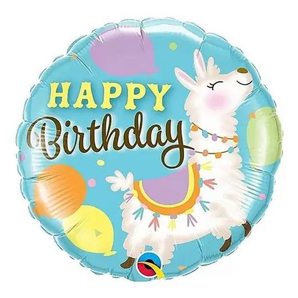 Balão Qualatex 18" - Redondo - Happy Birthday-Lhama - 1 Un