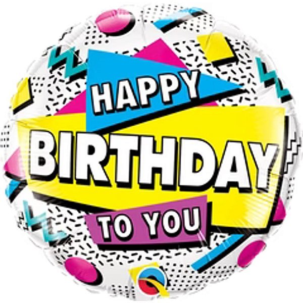 Balão Qualatex 18" - Redondo - Happy Birthday To You-Retro - 1 Un