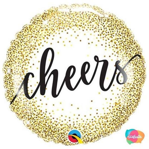 Balão Qualatex 18" - Redondo - Cheers-Pontos E Ouro - 1 Un