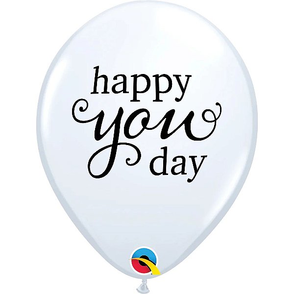 Balão Qualatex 11" - Redondo Branco - Happy You Day - 50 Un