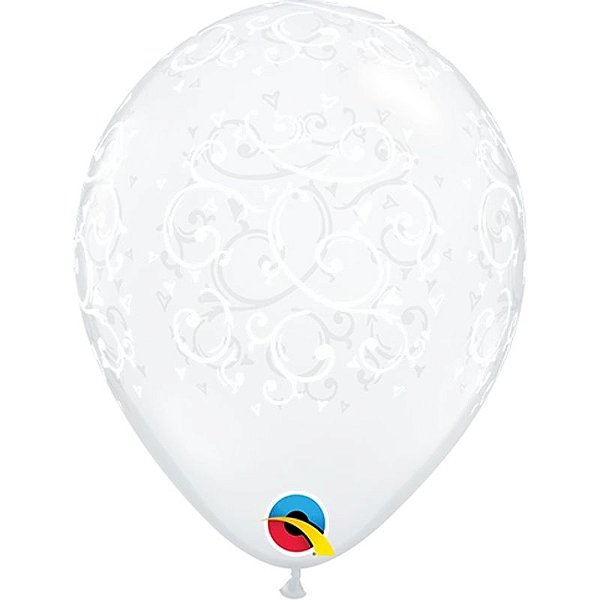 Balão Qualatex 5" - Transparente - Filigrana E Corações - 100 Un