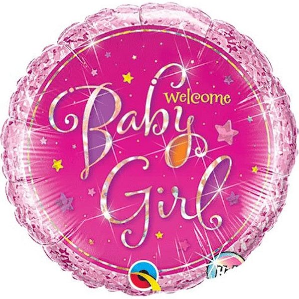 Balão Qualatex 18" - Redondo Hol - Welcome Baby Girl-Estrelas - 1 Un