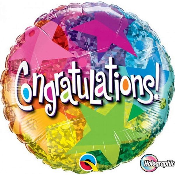 Balão Qualatex 18" - Redondo Hol - Congratulations-Modelo Estrela - 1 Un