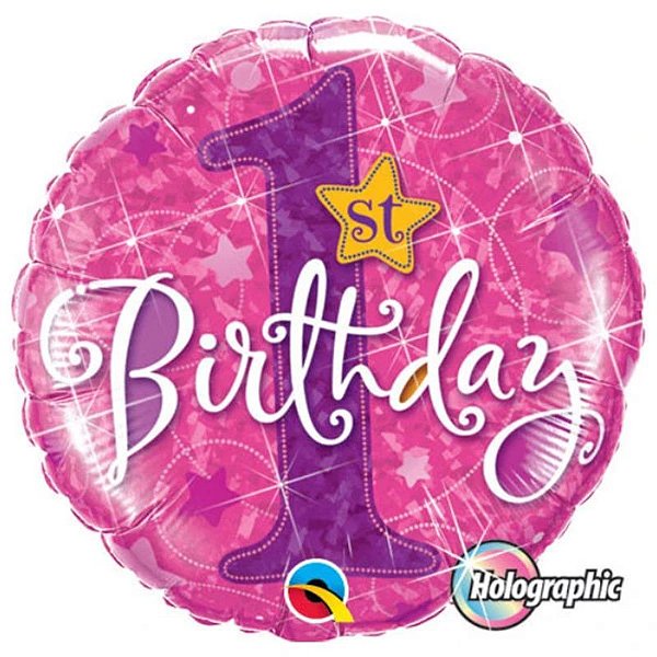 Balão Qualatex 18" - Redondo Hol - 1St Birthday-Estrelas Rosas - 1 Un