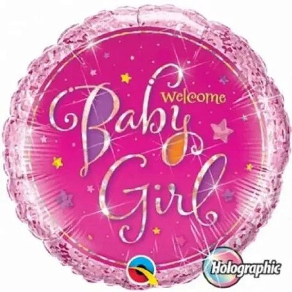 Balão Qualatex 18" - Redondo Hol Solto - Welcome Baby Girl-Estrelas - 1 Un