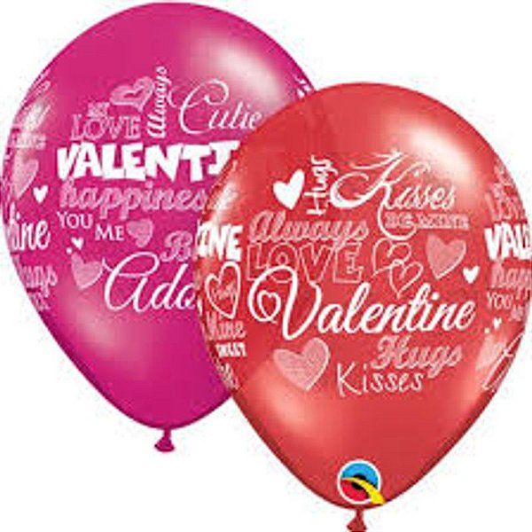 Balão Qualatex 11" - Redondo Magenta E Rubi - Valentine E Happiness E Adore - 50 Un
