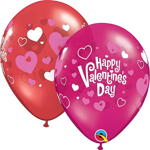 Balão Qualatex 11" - Redondo Magenta E Rubi - Valentine'S-Coracão Rosas - 50 Un
