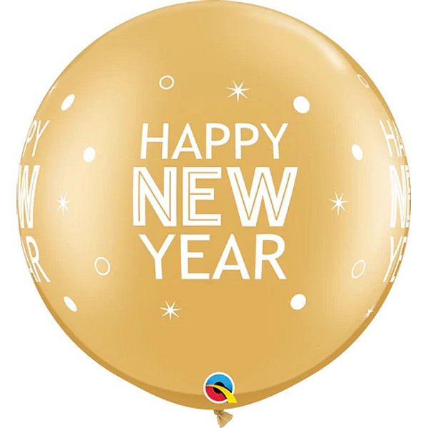 Balão Qualatex 30" - Redondo Ouro - New Year-Brilhante Pontos - 2 Un