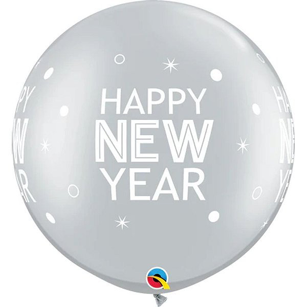 Balão Qualatex 30" - Redondo Prata - New Year-Brilhante Pontos - 2 Un
