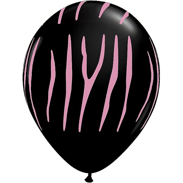Balão Qualatex 11" - Redondo Preto Onix - Listras De Zebra - 50 Un