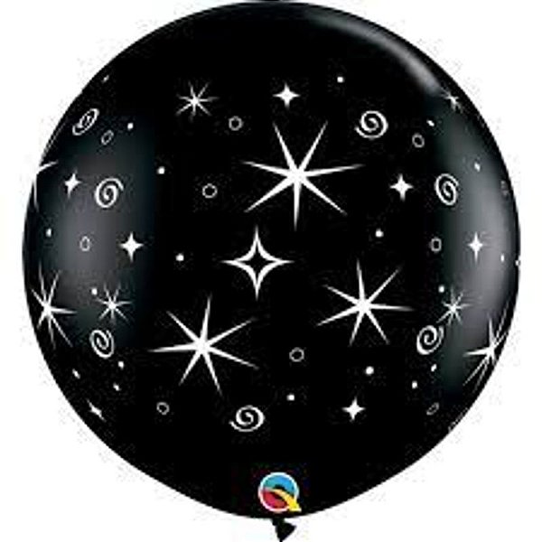 Balão Qualatex 3" - Redondo Preto Onix - Espirais E Brilho - 2 Un