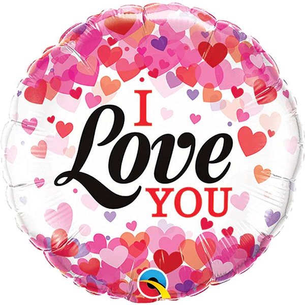 Balão Qualatex 09" - Redondo Solto - I Love You-Confete De Corações - 1 Un