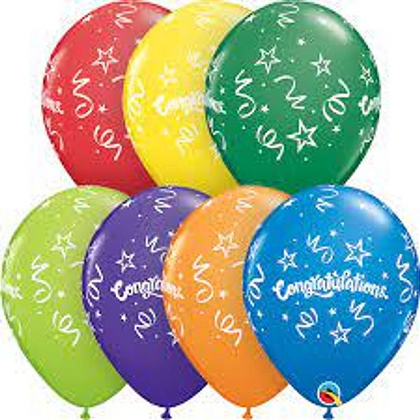Balão Qualatex 11" - Redondo Sortido Carnaval - Congratulations-Serpentinas - 50 Un