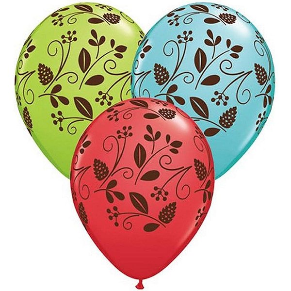Balão Qualatex 11" - Redondo Sortido Especial - Folhagem Do Bosque A-R - 50 Un