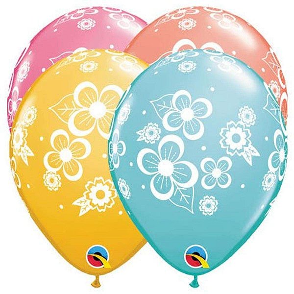 Balão Qualatex 11" - Redondo Sortido Especial - Botoes De Flores - 50 Un