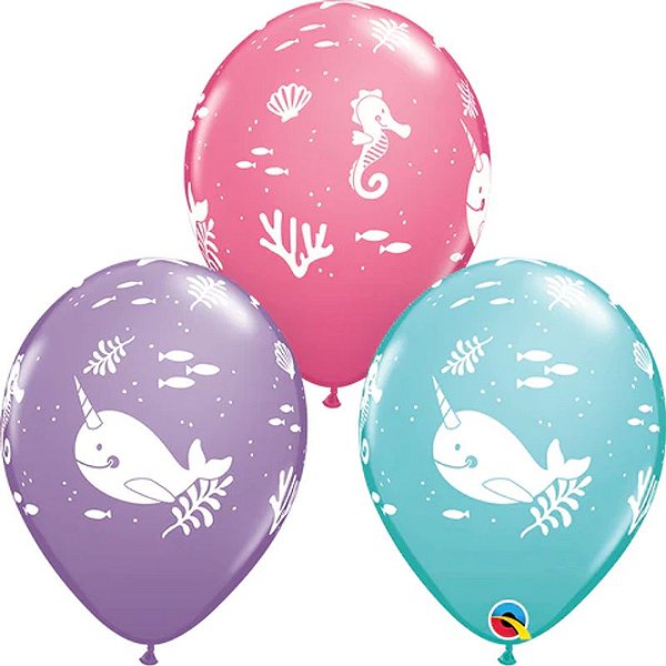 Balão Qualatex 11" - Redondo Sortido Especial - Fundo Do Mar Divertido - 50 Un