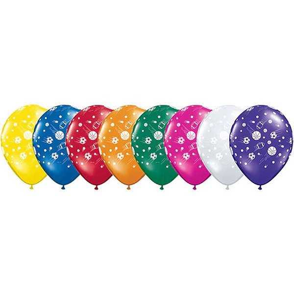 Balão Qualatex 11" - Redondo Sortido Joia - Bolas Esportivas A-R - 50 Un