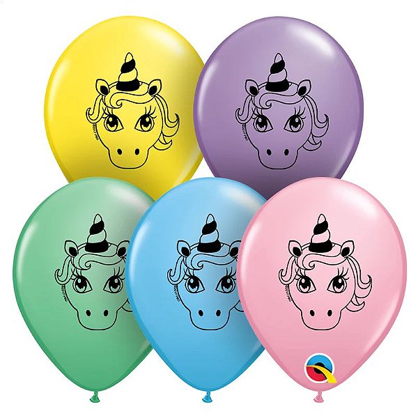 Balão Qualatex 5" - Redondo Sortido Pastel - Cabeca De Unicórnio - 100 Un