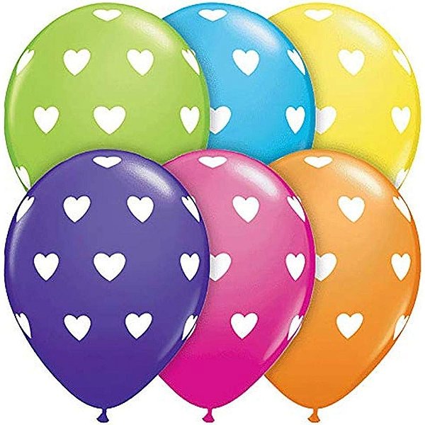 Balão Qualatex 11" - Redondo Sortido Tropical - Corações Grandes - 50 Un