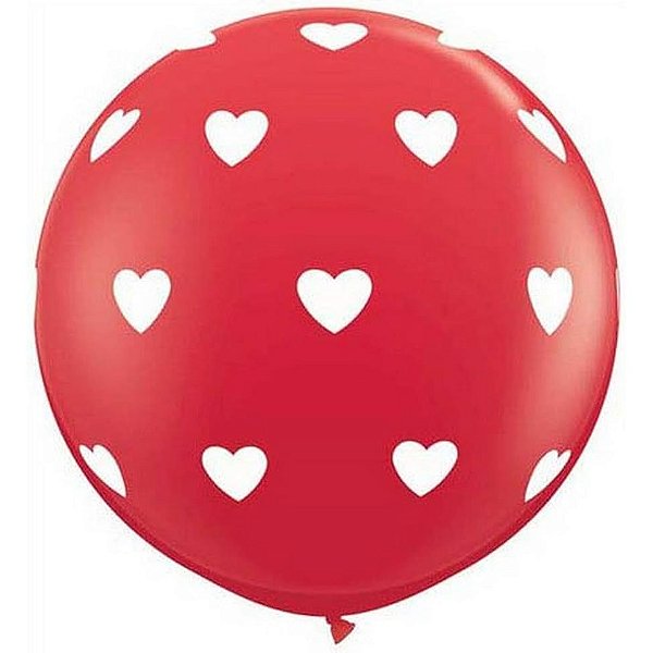Balão Qualatex 3" - Redondo Vermelho - Corações Grandes A-R - 2 Un