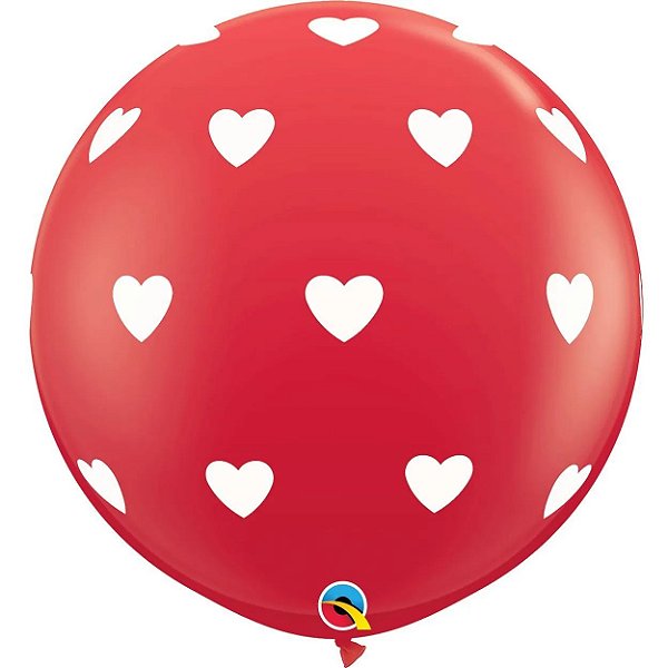 Balão Qualatex 3" - Redondo Vermelho - Corações Aleatórios A-R - 2 Un