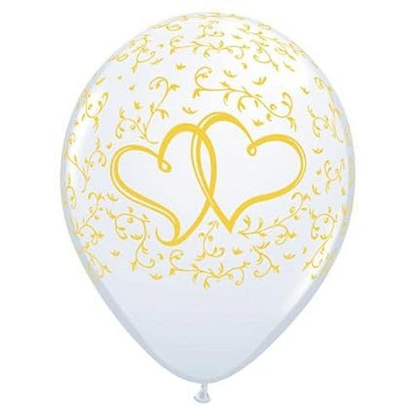 Balão Qualatex 11" - Qx Party Balloon Estampado - Corações Entrelaçados - 6 un