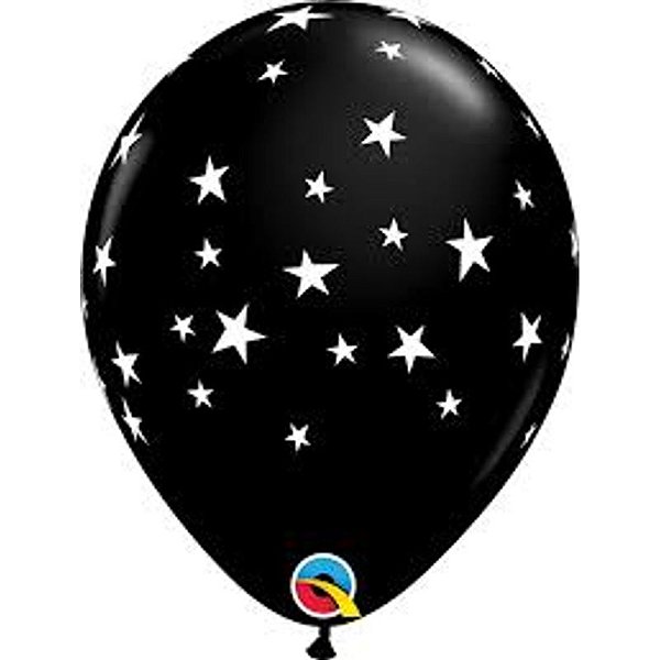 Balão Qualatex 11" Redondo Estrelas Contemporâneas Preto - 50 Un