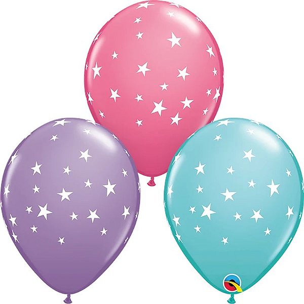 Balão Qualatex 11" Redondo Estrelas Contemporâneas Colorido - 50 Un
