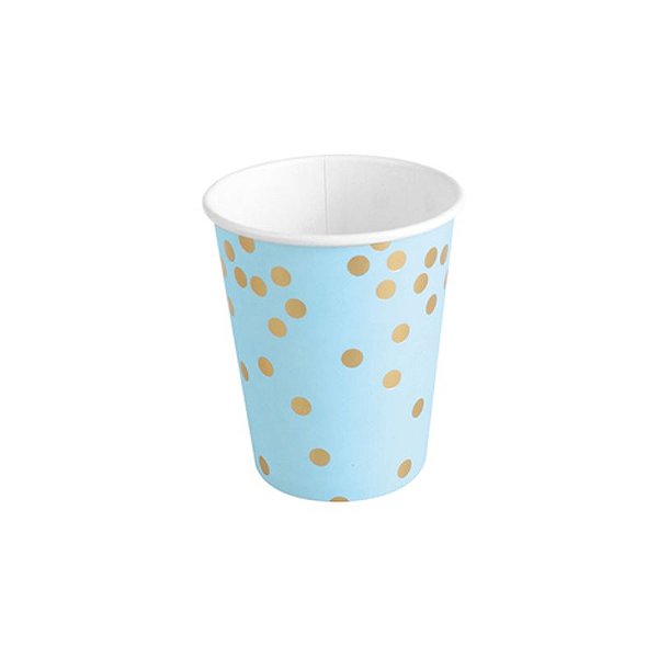 Copo de Papel 270ml Confetes Dourados Azul Bebê - 10 Unidade