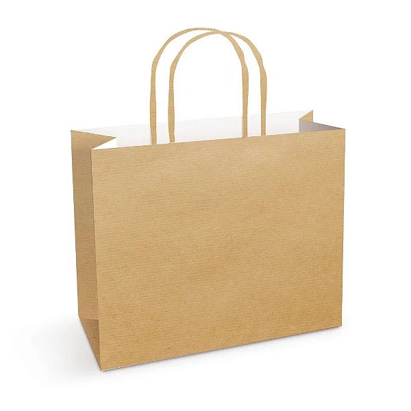 Sacola de Papel Horizontal Liso Kraft M 22x30x9cm - 50 Un