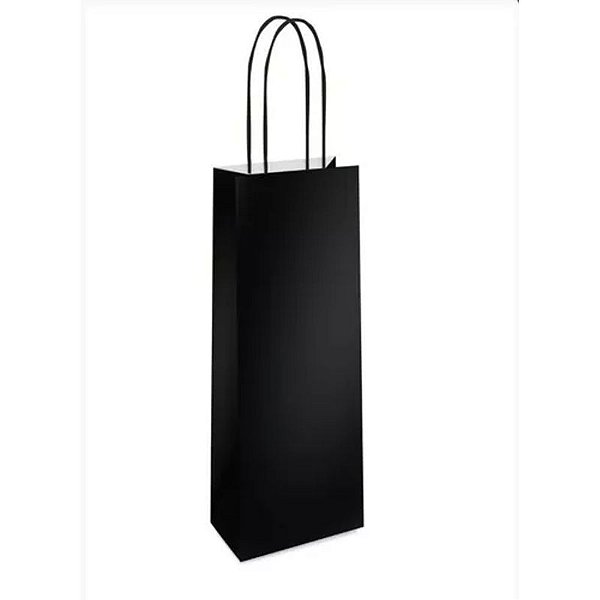 Sacola de Papel Laminado Metal Preto Fosco Garrafa 35x13x8cm - 10 Un