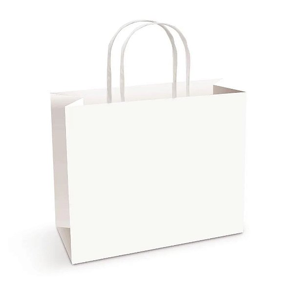 Sacola de Papel Horizontal Liso Branco M 22x30x9cm - 50 Un